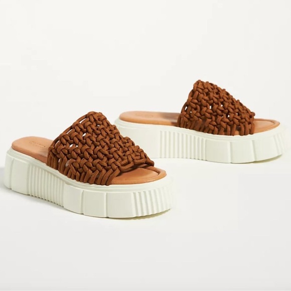 Anthropologie Shoes - Anthropologie Brown Woven Platform Slide Sandals with Cream Soles